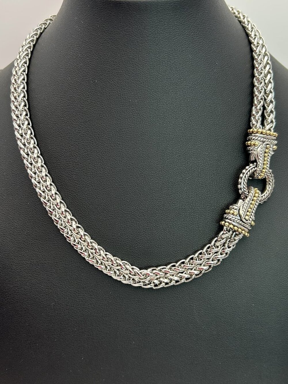 Vintage Two Tone Byzantine Chain Necklace Double Strand Heavy Magnetic Clasp 78g